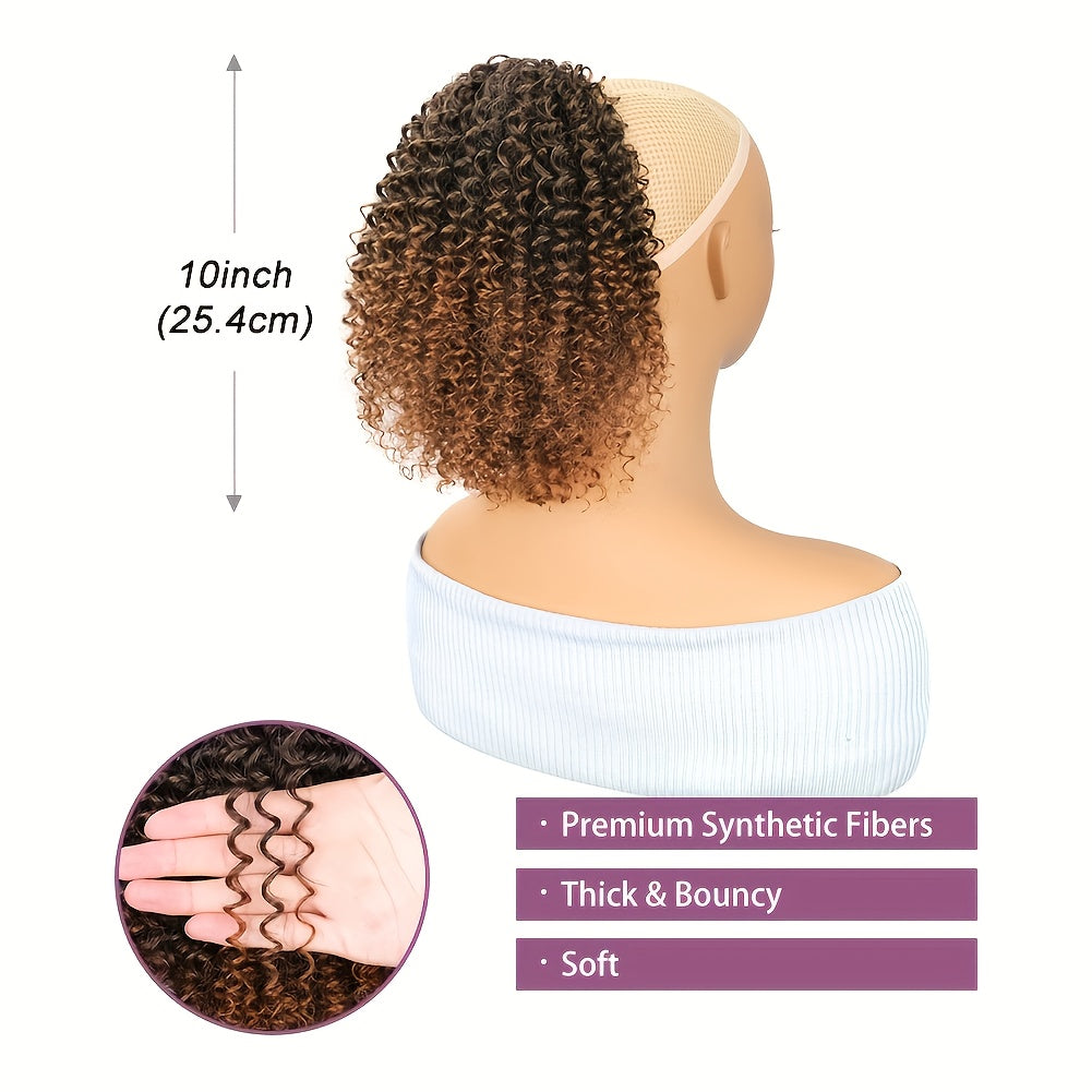 25.4 cm Synthetic Curly Ponytail Hair Extension for Women - Kinky Curly Drawstring Ponytail, Clip-In Fake Ponytails for Daily Use, Natural Look, Easy to Style, Daily Hair Extension | Elegant Hairpiece | Secure Fit Ponytail, Ponytail Wig