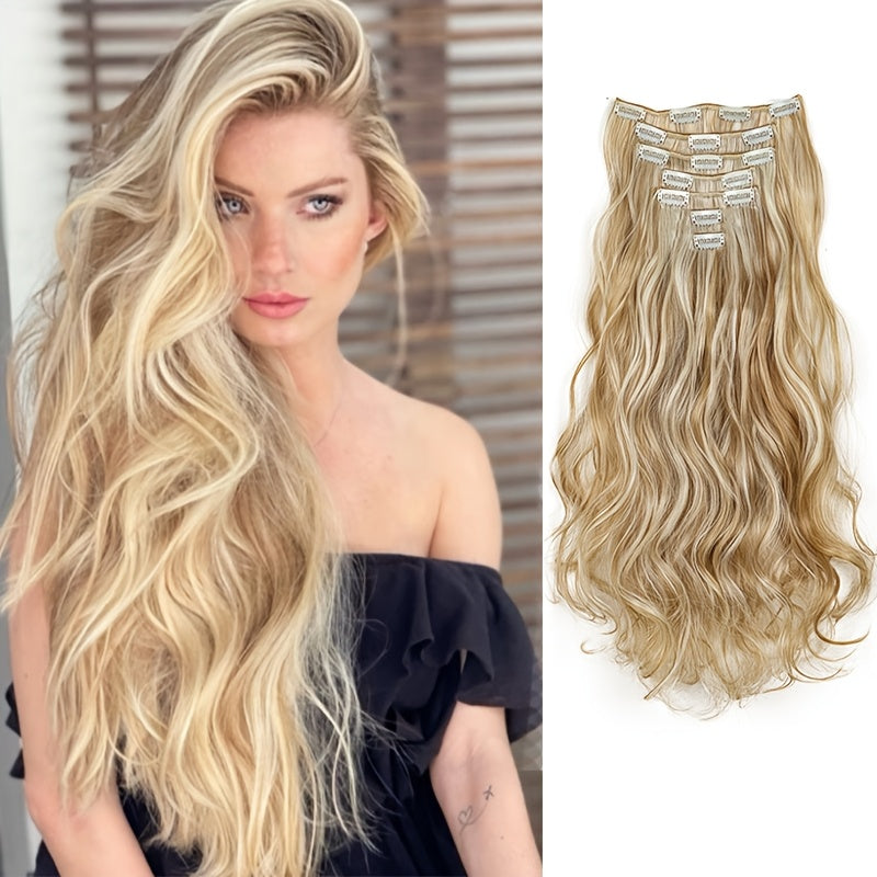 Elegant Mixed Color Clip-In Hair Extension for Women - 16 Clips, Long Wavy Curly Synthetic Hairpiece for Volume Boost & Styling