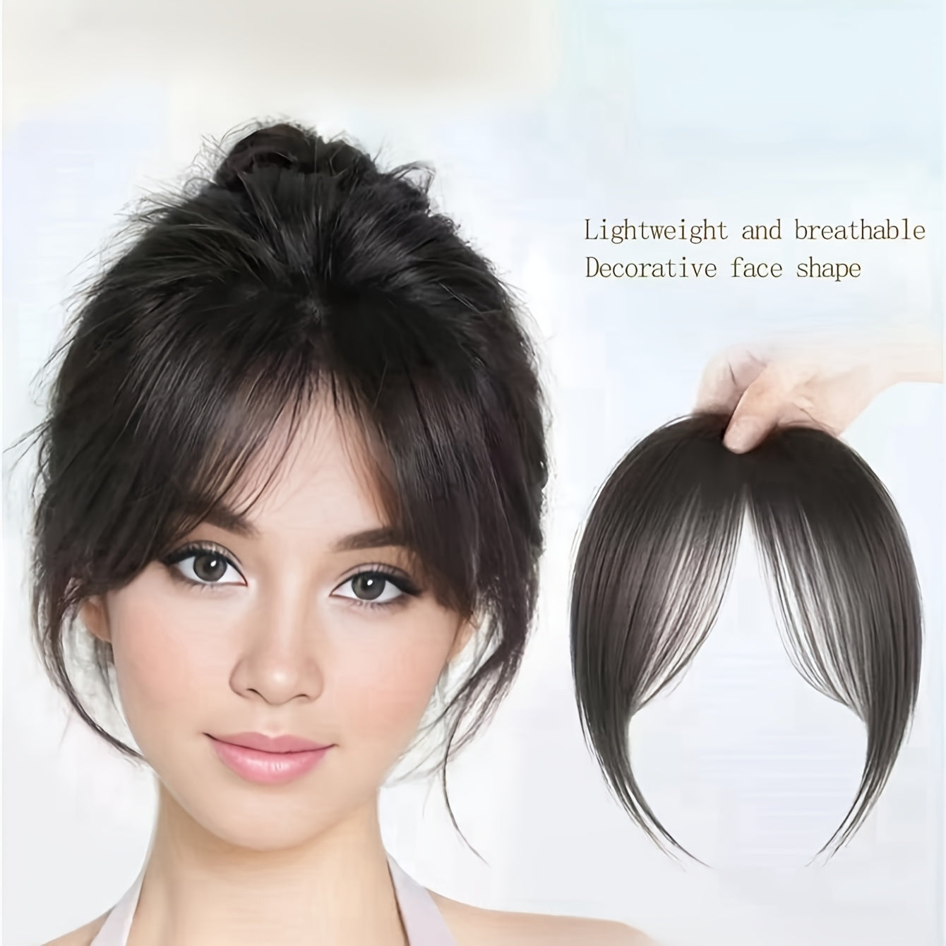 1pc Women'S Elegant Deep Brown Black Light Brown Clip-in Bangs Hairpiece, Synthetic Bangs, Hair Accessory with Sideburns, Natural Voluminous Bangs Clip-in Hair Decor, Suitable for Daily Hair Accessories Wear