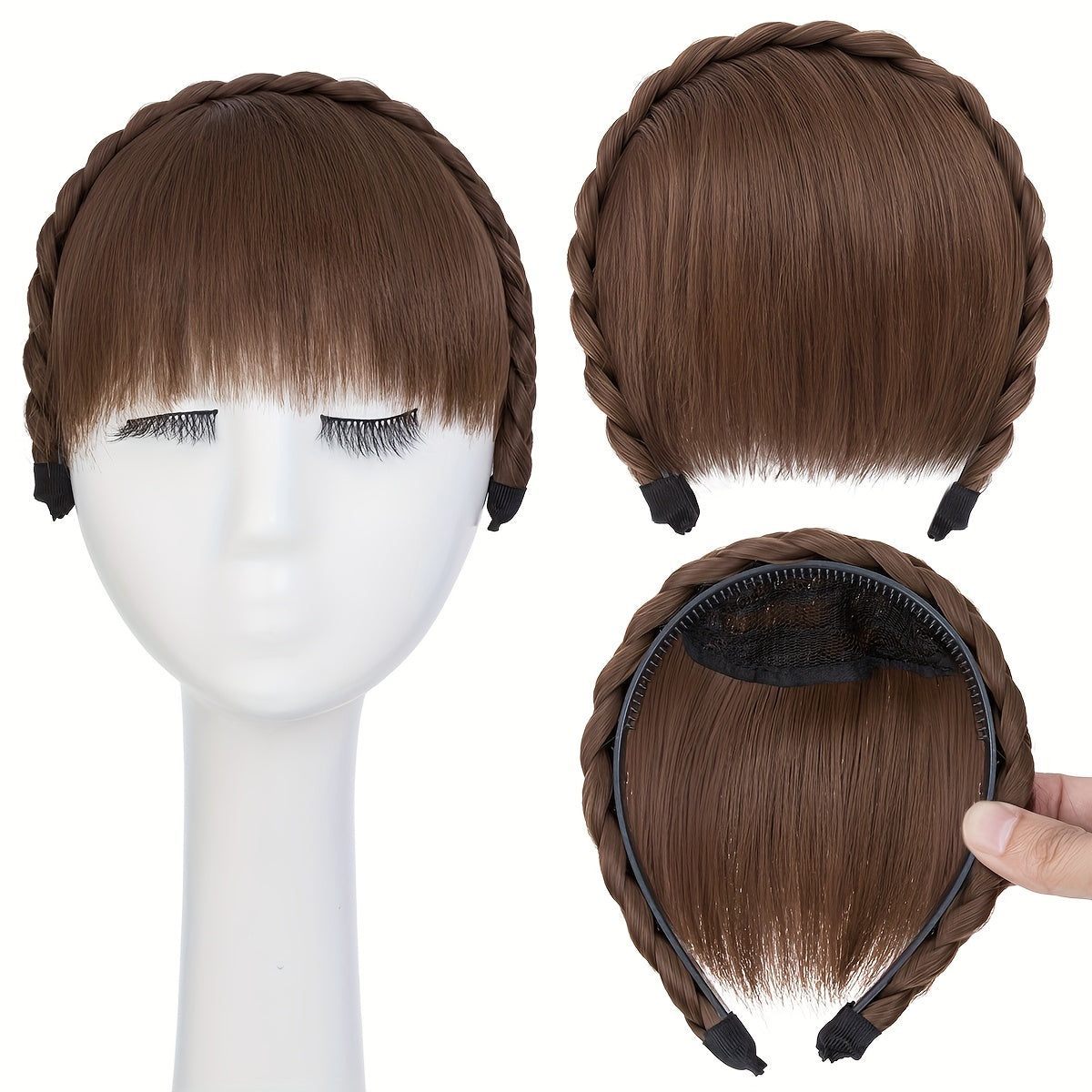 High-Top Hair Accessory 1pc Multi-Color Available Women's Synthetic Clip-In Bangs, Braid Design - Versatile Bangs Piece Suitable for All Hairstyles, Wearable for Daily And Date Outings Halloween