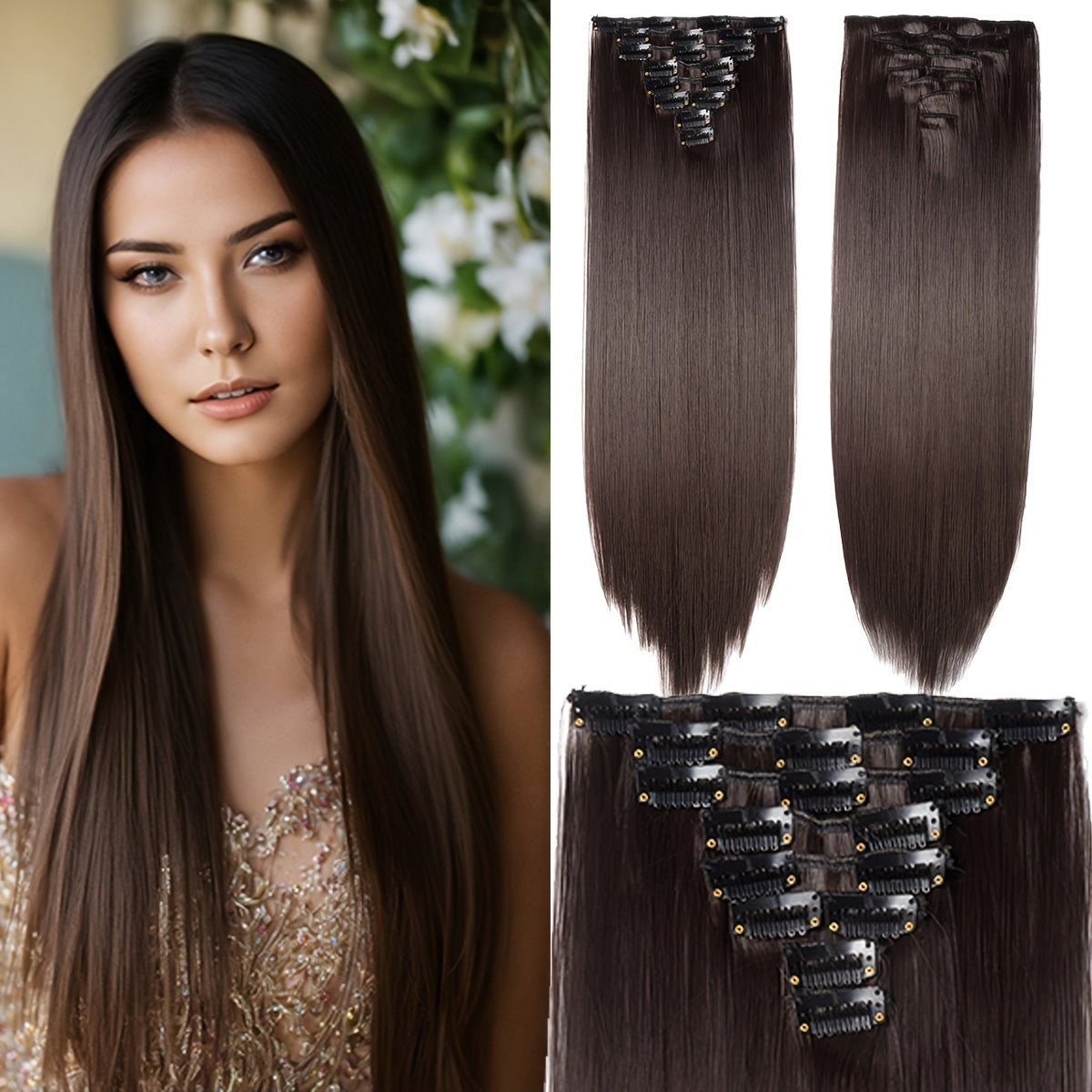Benehair HAIR Hair Extensions Clip In 8pcs 18 Clips Synthetic Fiber Seamless 58.42cm Long Straight Full Head