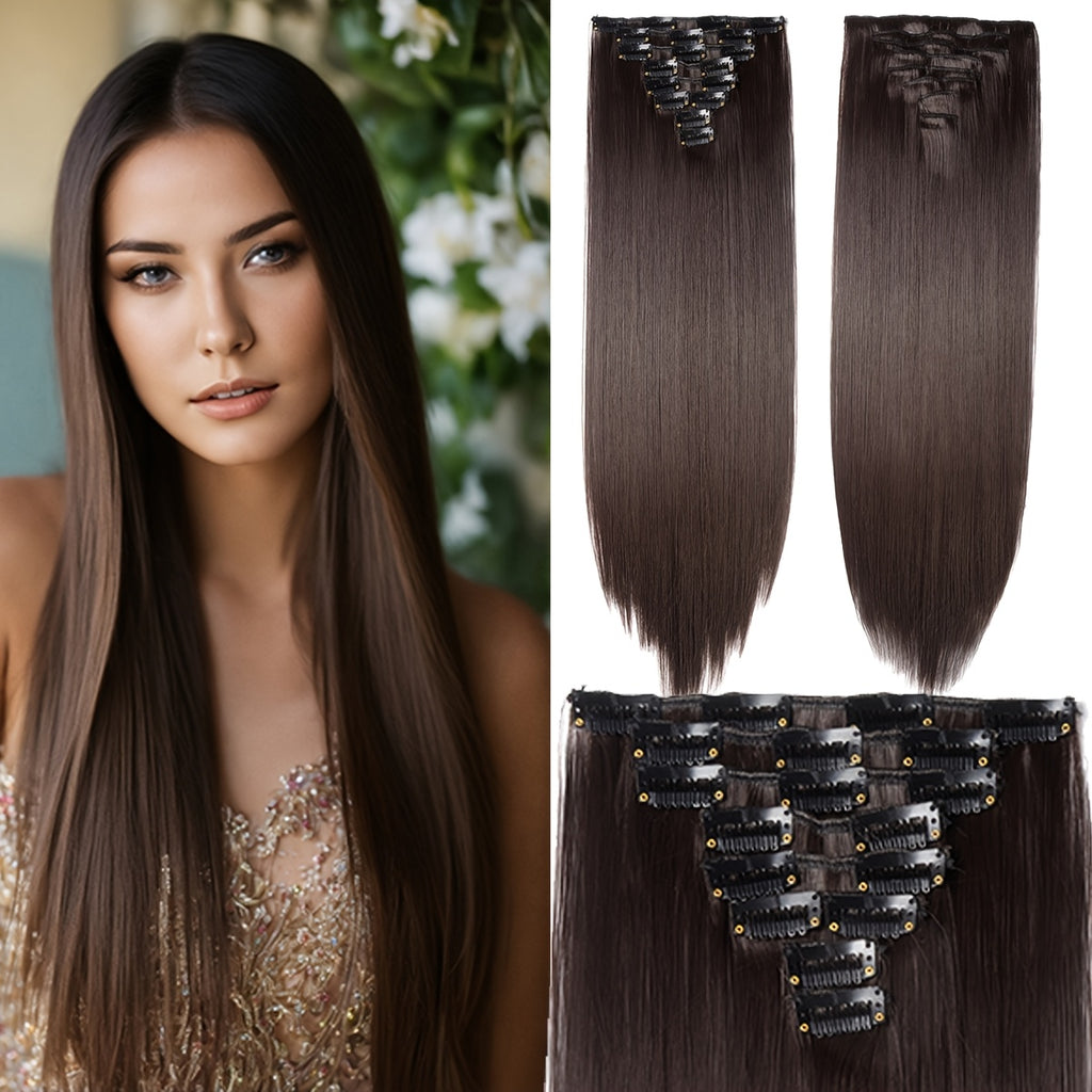 Benehair HAIR Hair Extensions Clip In 8pcs 18 Clips Synthetic Fiber Seamless 58.42cm Long Straight Full Head