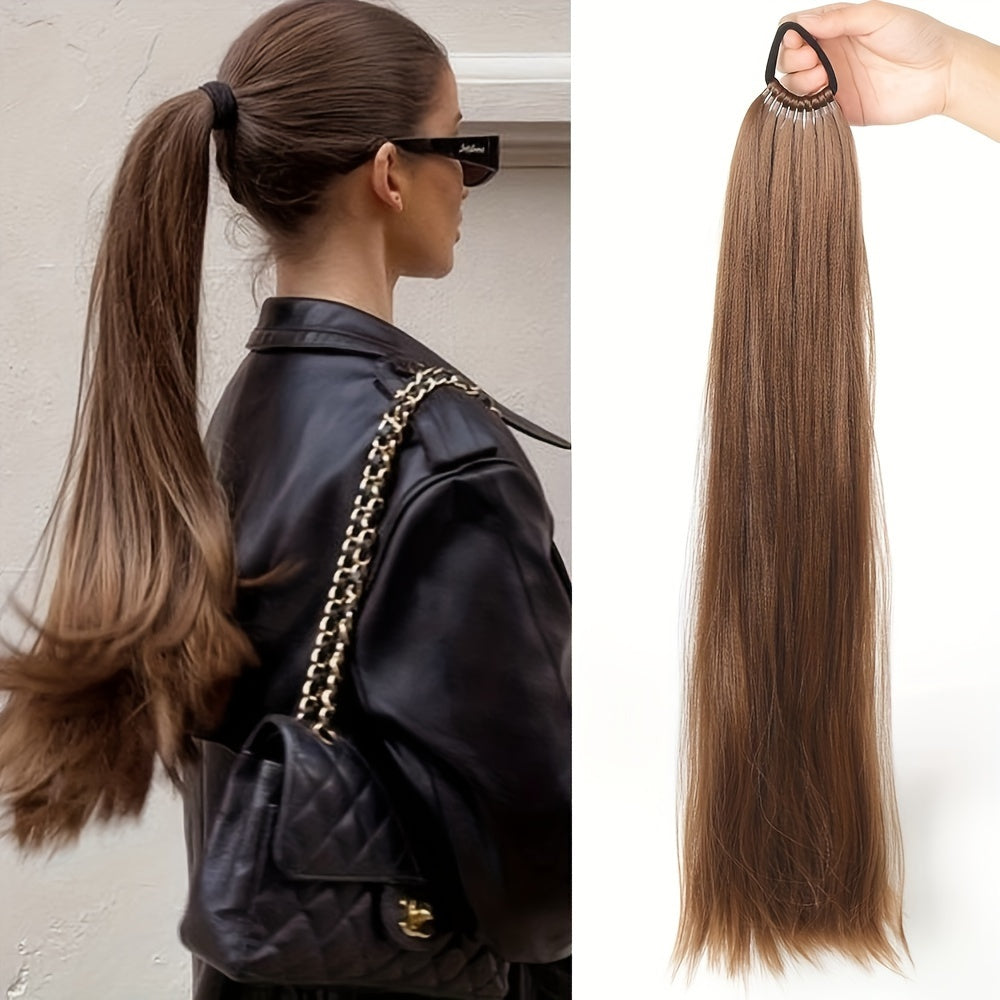 24-Inch Straight Synthetic Ponytail Extension for Women - Versatile Clip-In Hairpiece for Everyday & Special Occasions