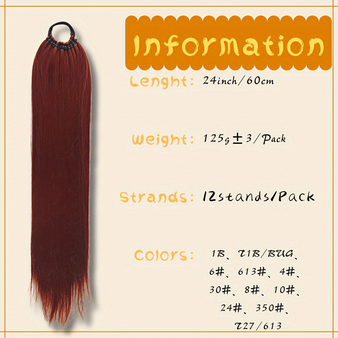 Elegant 60.96cm Long Straight Ponytail Extension for Women - Heat Resistant Synthetic Hair with Elastic Band - Versatile DIY Wrap-Around Style - Adds Volume & Length to Any Hairstyle, Ponytail Hair Extensions