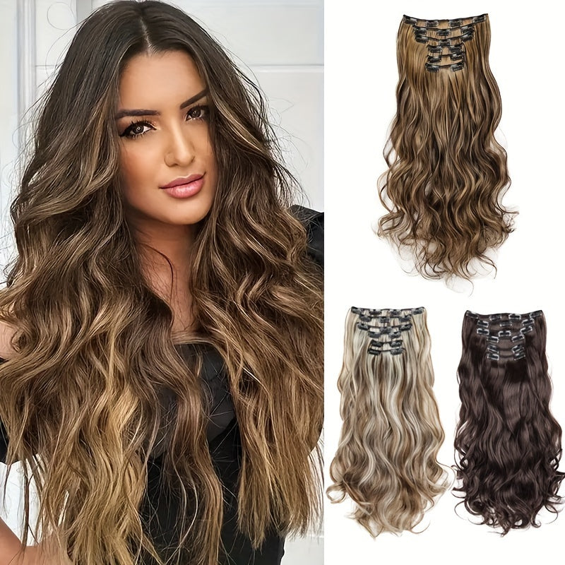 6Pcs/Set 16 Clips Heat Resistant Synthetic Hairpieces for Women - Long Wavy Hairstyle Hair Extensions