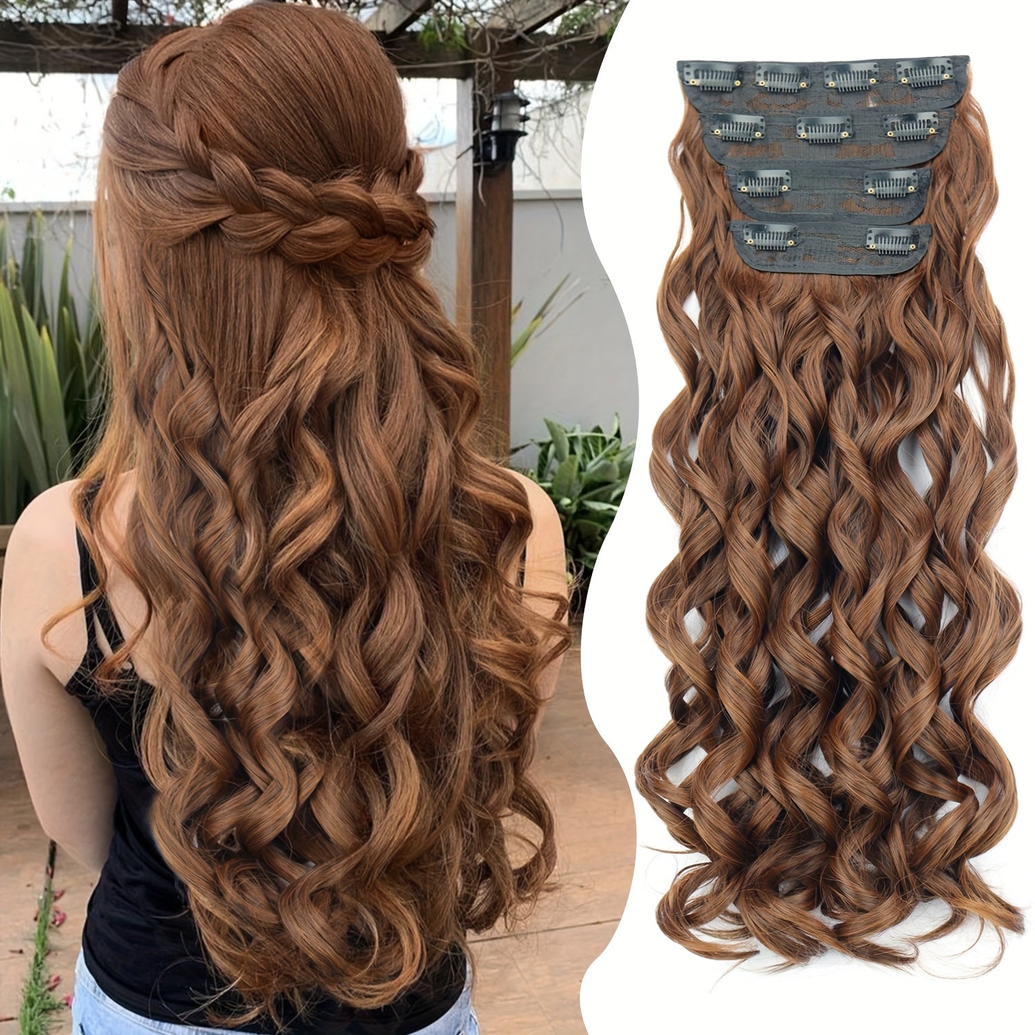 4pcs Clip-In Hair Extensions, 20 Inch Long Wavy Synthetic Fiber Wigs, Body Wave Style for Women, Perfect for Daily Use and Halloween Celebrations, Daily Hair Use | Elegant Wavy Hair | Synthetic Fiber Wigs, Hair Wigs