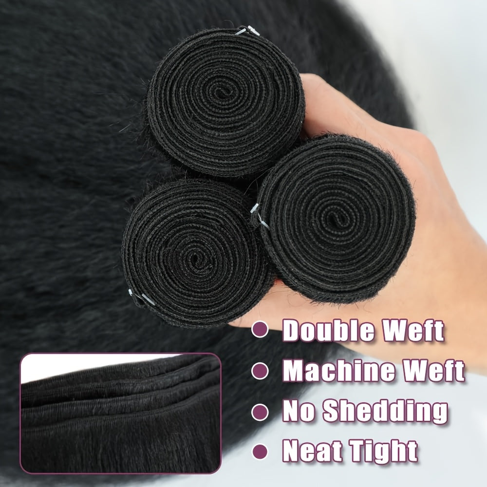 Yaki Straight Human Hair Bundles Kinky Straight Bundles Human Hair 16 18 20 Inch 3 Bundles 12A 100% Unprocessed Brazilian Kinkystraight Bundles Human Hair Natural Black