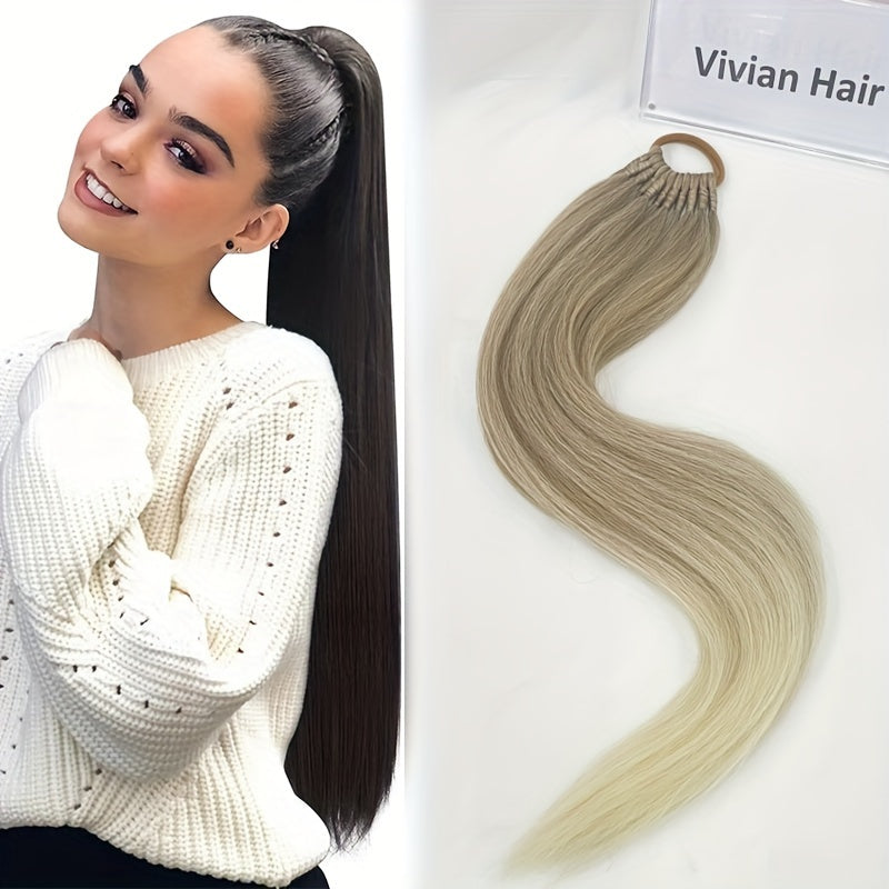 [Yaki Straight Ponytail] 28-Inch Yaki Straight High-Temperature Synthetic Ponytail Extension | Elastic Rubber Band Attachment | Versatile & Durable for Daily Use, Ponytail Hair Extensions