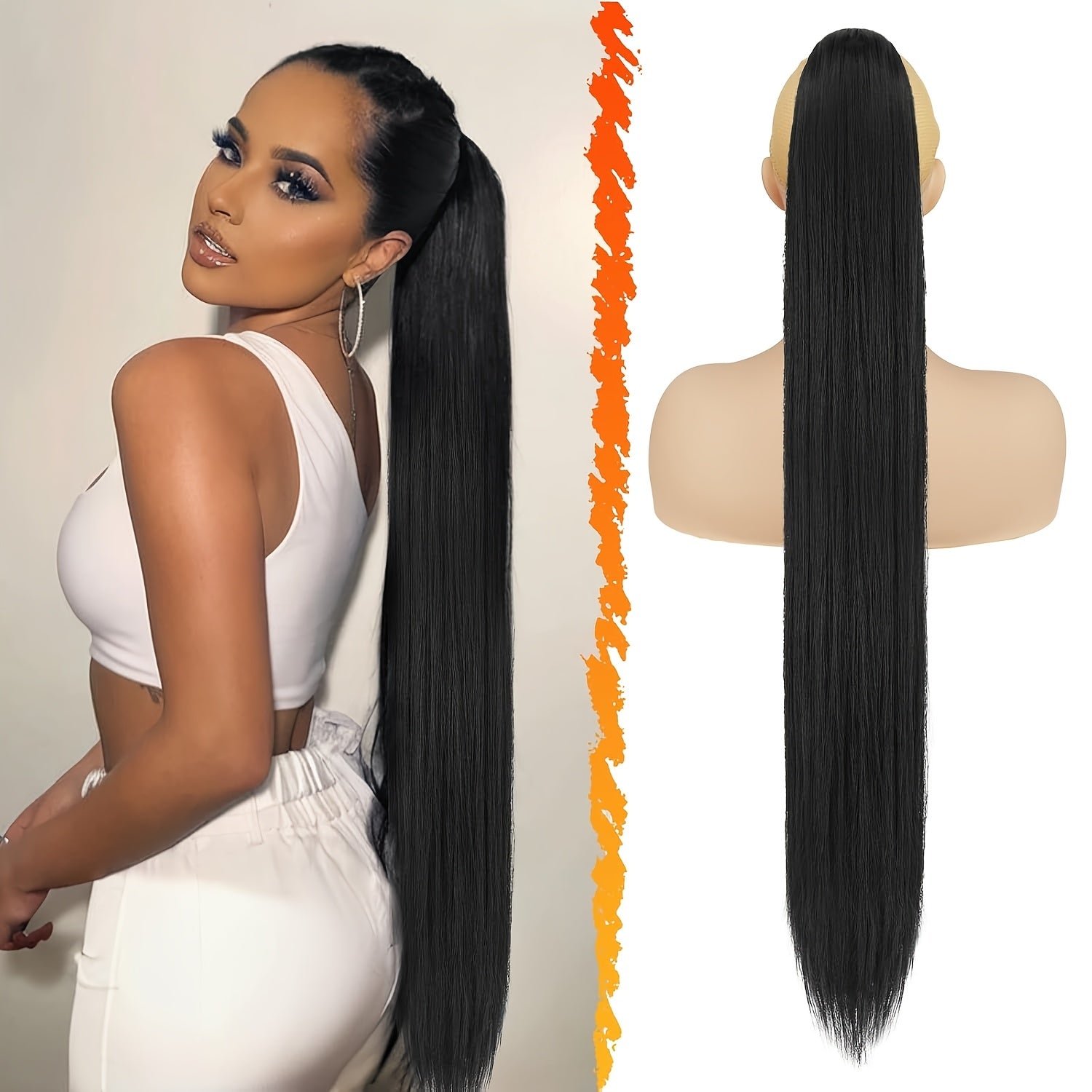 BARSDAR Brown Ponytail Extension, 86.36 cm Long Straight Drawstring Ponytail Hair Extensions Synthetic Clip In Pony Tails Hairpieces Fake Straight Ponytail For Women Girls Daily