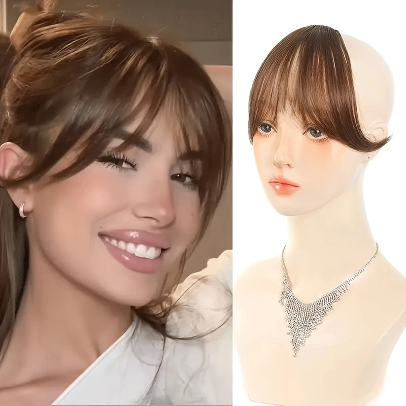 Stylish Clip-In Bang Wig - Synthetic Fiber, Natural Look, No Glue Needed, Perfect for Everyday Styling and Forehead Coverage, Wavy Style Suitable for All Ethnicities
