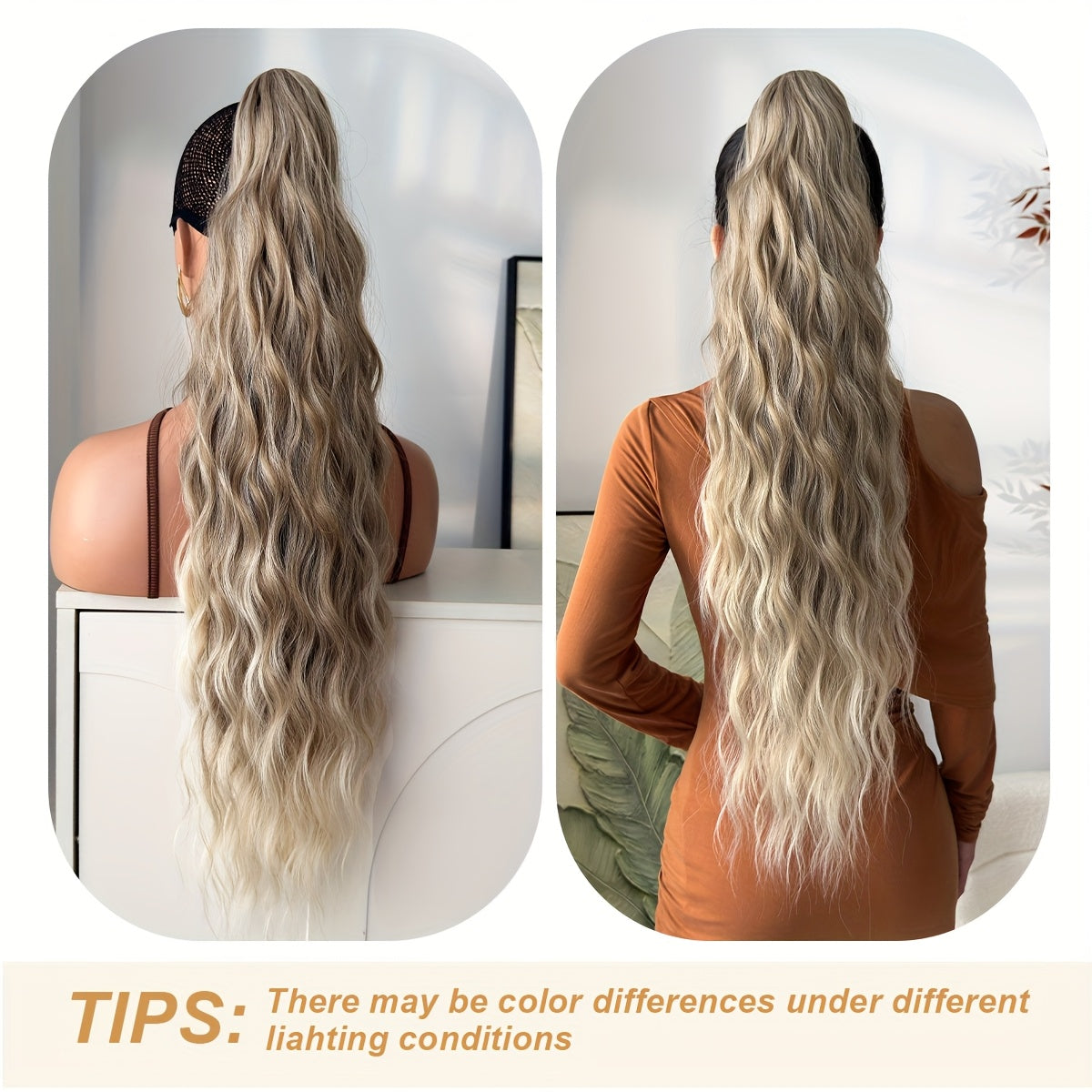 YUSULAXI 28" Ombre Claw Clip Ponytail Extension - Water Wave Synthetic Hairpiece in Light Brown, Heat-Resistant Fiber for Women with Short Hair, Daily Use Accessory, Ponytail Hair Extensions, Versatile Hairpiece, Secure Claw Attachment