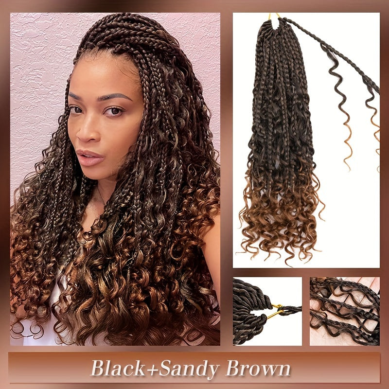 3pcs Handmade Pre-Looped Box Braids, Goddess Soft Thick Curly Synthetic Hair Extensions, 35.56 cm Afro Ombre Boho Crochet Braid, Knotless Jumbo Twist Braiding Hairpiece, for Women, Festival, Christmas, Party, Daily Use