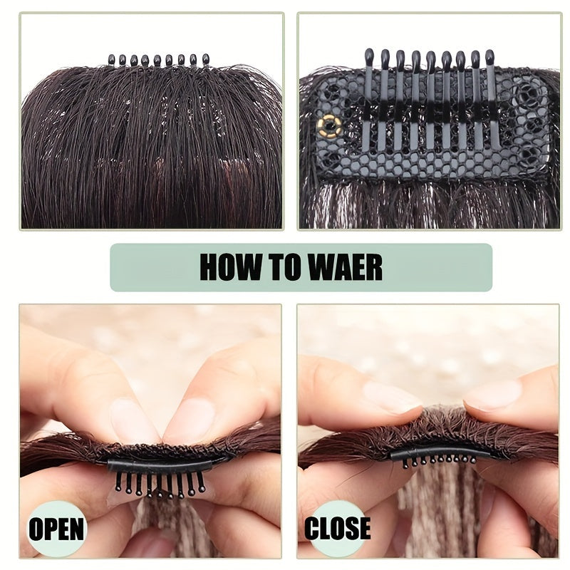 1pc Unisex Straight Human Hair Air Bangs Clip-In Hair Extensions, Heat Resistant, All-Handmade Textile Process, Basic Style for Women