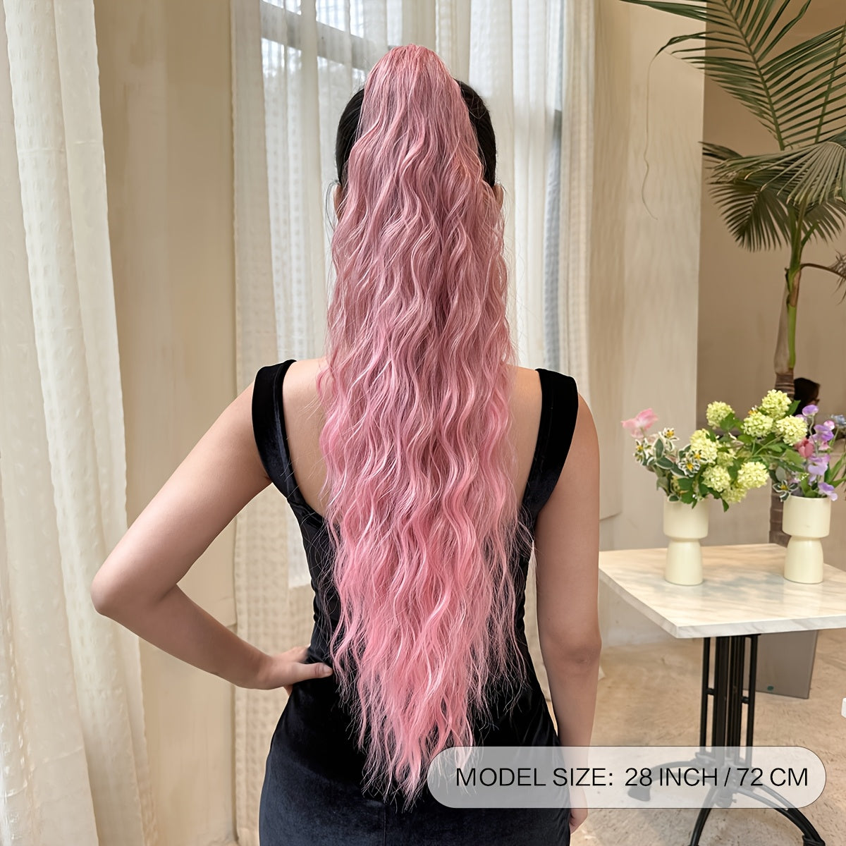 Claw shaped ponytail extension pink 71.12 cm water wave heat-resistant fiber synthetic ponytail wig, suitable for short hair accessories for Women's daily use