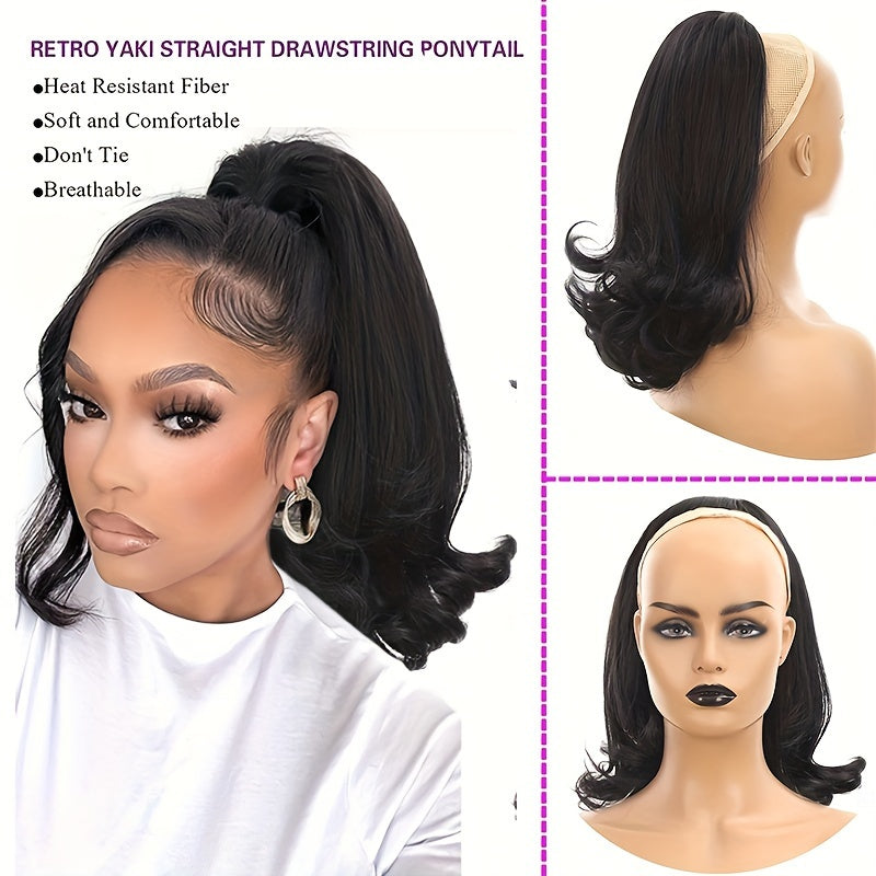 Kinky Straight Drawstring Ponytail Synthetic Hair Extensions Tail Warping Ponytail Hair for Natural Fluffy Yaki Straight Ponytai