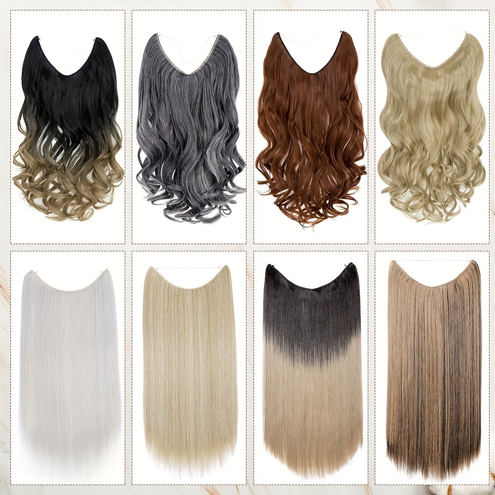 S-NOILITE Invisible Wire Hair Extensions - Adjustable Size, Breathable Lace Net, Synthetic Straight/Curly/Wavy Secret Headband for Women, Natural Look Highlighting Piece