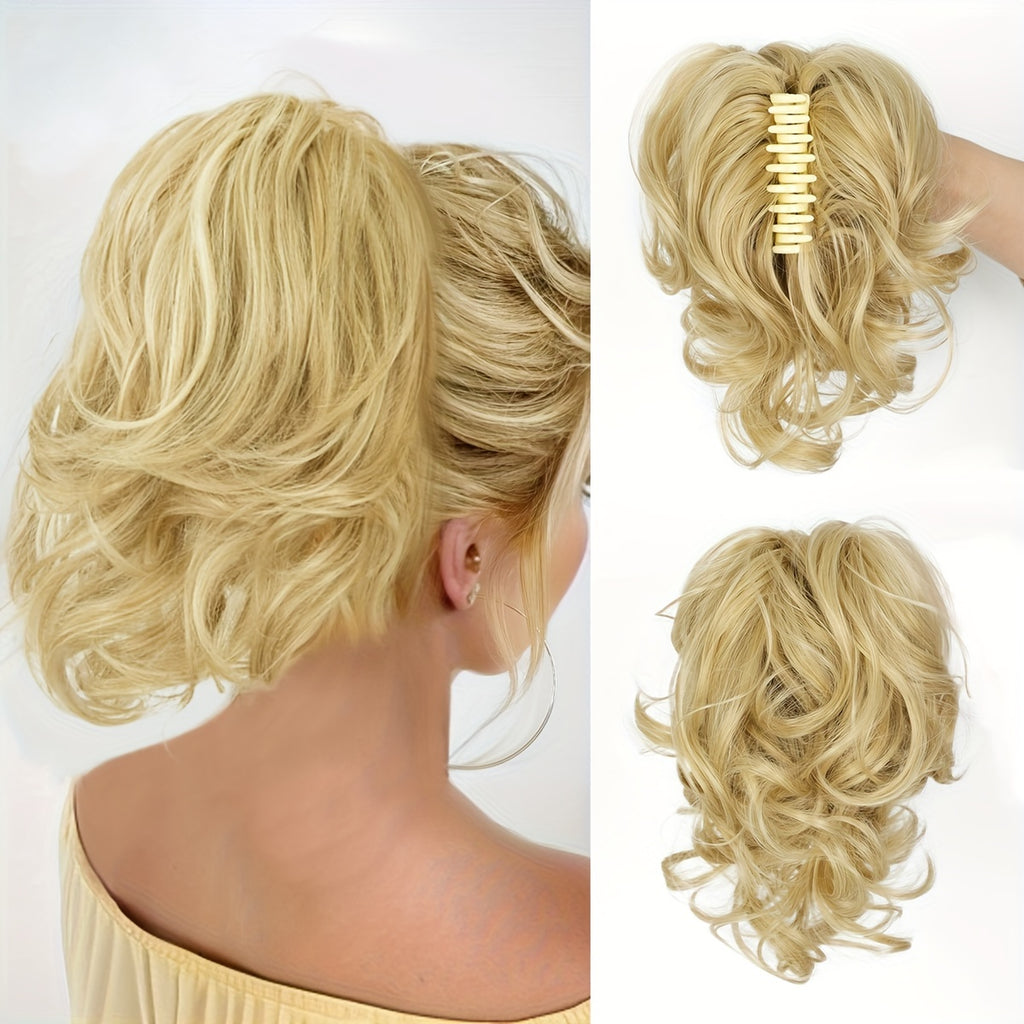 Elegant Curly Wave Ponytail Extension for Women, Fashionable Short Ponytail Clip-On Hairpiece with Volume and Texture