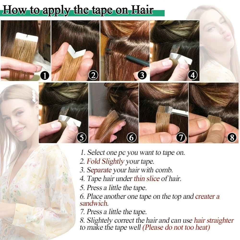 25g/pack 10pcs Tape In Hair Extensions Human Hair Real Human Hair Tape In Extensions Straight Skin Weft100% Remy Seamless Human Hair Extensions For Women 30.48-60.96 cm