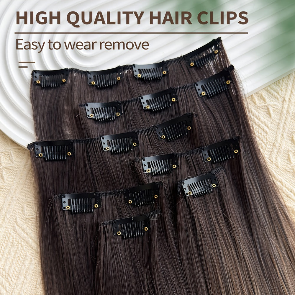 Clip In Hair Extensions 16 Clips 55.88 cm Set Ombre Long Straight Hair Extension for Women Synthetic Hair Extensions Hairpieces
