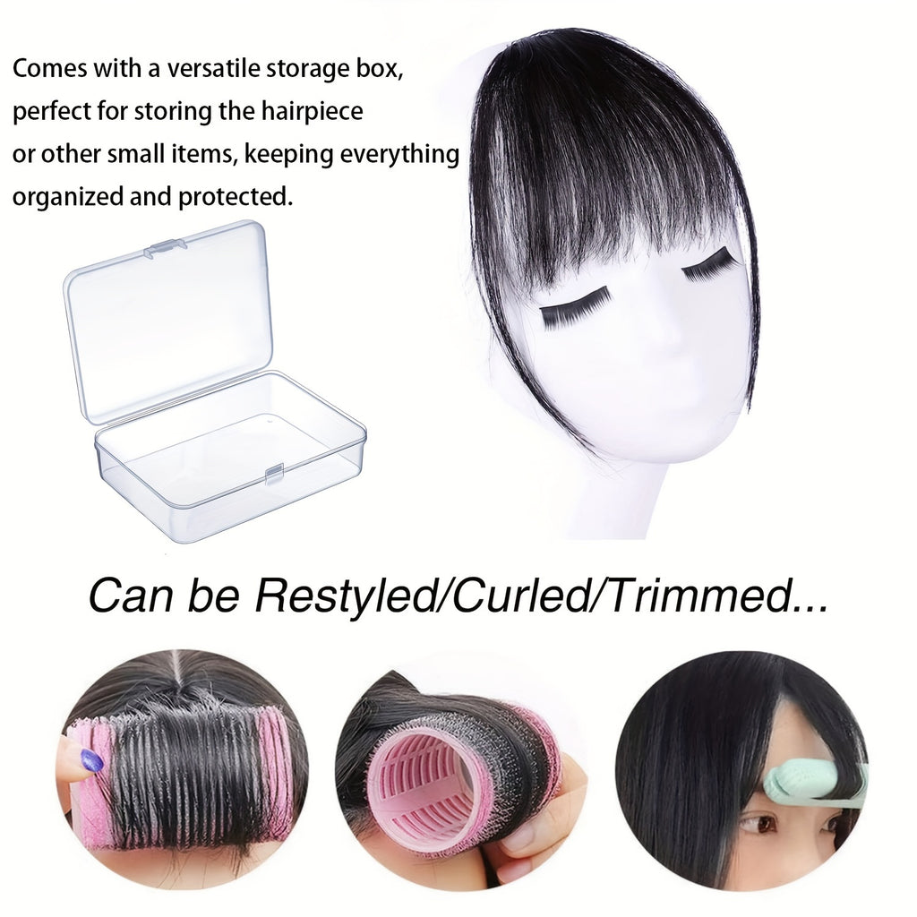 100% Real Hair Clip Style Bangs with Storage Box, Thin Bangs Clip Style Air Bangs, Sideburns and Fine Bangs Hair Extension Suitable for Women's Daily Use Hair Accessories