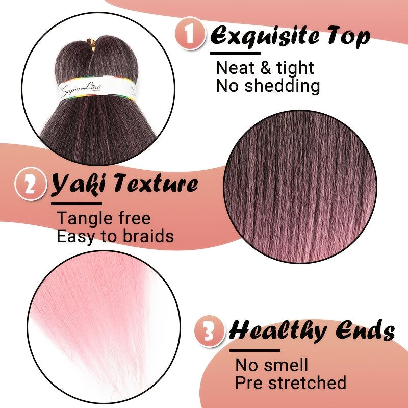 3 Bundles, Soft Synthetic Fiber EZ Braid Professional Pre-Stretched Braiding Hair Extensions, Yaki Texture, Long Lasting Freshness, No Shedding, Unisex-Adult, Crochet For Bohemian Braids Goddess Faux Locs Water Wave Passion Twist Fluffy Natural Ombre