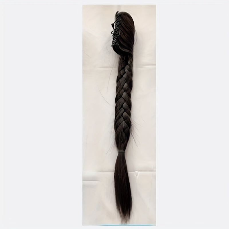 Large Claw Clip Long Handmade Braided Fishbone Ponytail Extension, High Temperature Fiber, Elegant Style for Wome