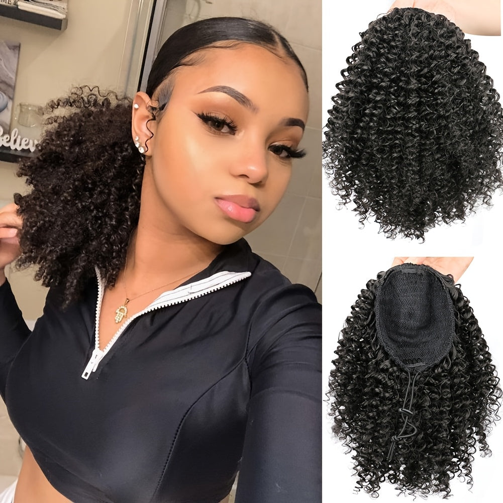 25.4 cm Synthetic Curly Ponytail Hair Extension for Women - Kinky Curly Drawstring Ponytail, Clip-In Fake Ponytails for Daily Use, Natural Look, Easy to Style, Daily Hair Extension | Elegant Hairpiece | Secure Fit Ponytail, Ponytail Wig