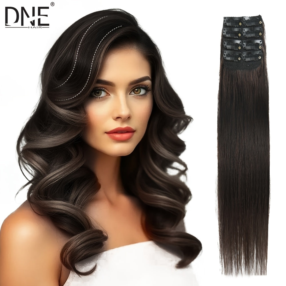 4pcs with 8 Clips Straight Clip In Hair Extensions 100% Real Human Hair Light Brown 12-18 Inch Double Weft Invisiable Clip Hair Extensions Remy Natural Human Hair for Women Girl Daily Full Head Use