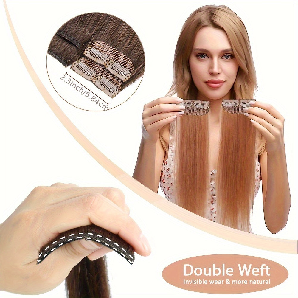 4pcs with 8 Clips Straight Clip In Hair Extensions 100% Real Human Hair Light Brown 12-18 Inch Double Weft Invisiable Clip Hair Extensions Remy Natural Human Hair for Women Girl Daily Full Head Use