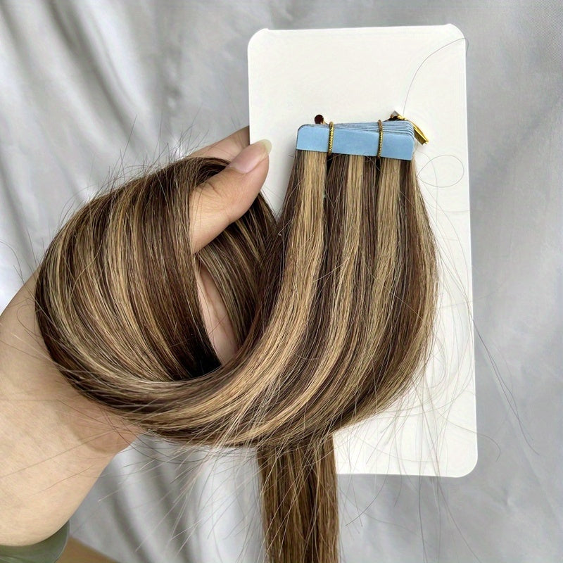20pcs Normal Color Tape In Hair Extensions Human Hair Straight Tape In Hair Extensions 30.48cm-55.88cm Long Hair 30G/Pack Add Volume