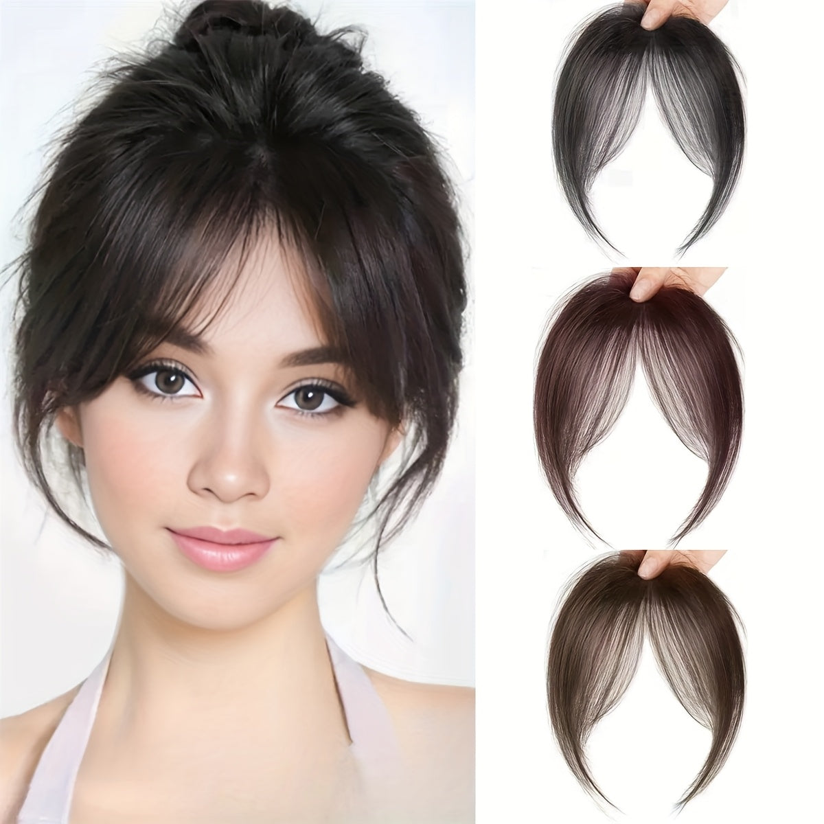 1pc Women'S Elegant Deep Brown Black Light Brown Clip-in Bangs Hairpiece, Synthetic Bangs, Hair Accessory with Sideburns, Natural Voluminous Bangs Clip-in Hair Decor, Suitable for Daily Hair Accessories Wear