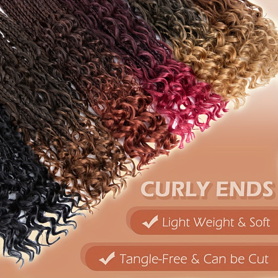 3pcs Handmade Pre-Looped Box Braids, Goddess Soft Thick Curly Synthetic Hair Extensions, 35.56 cm Afro Ombre Boho Crochet Braid, Knotless Jumbo Twist Braiding Hairpiece, for Women, Festival, Christmas, Party, Daily Use