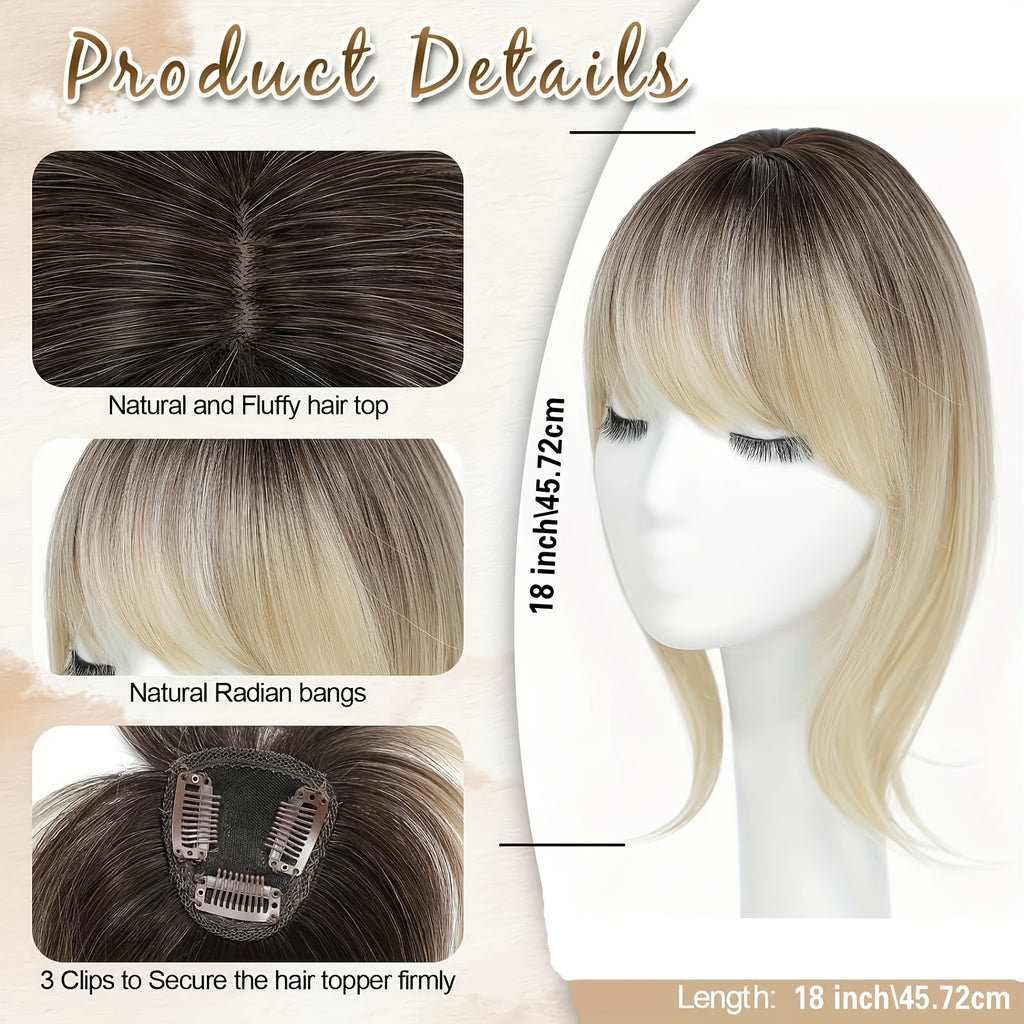 Elegant Clip-In Bangs for Women, 360° Coverage Blonde Hair Extensions with Dark Roots, French Style Straight Hair Bangs for Daily Wear, Hairpieces