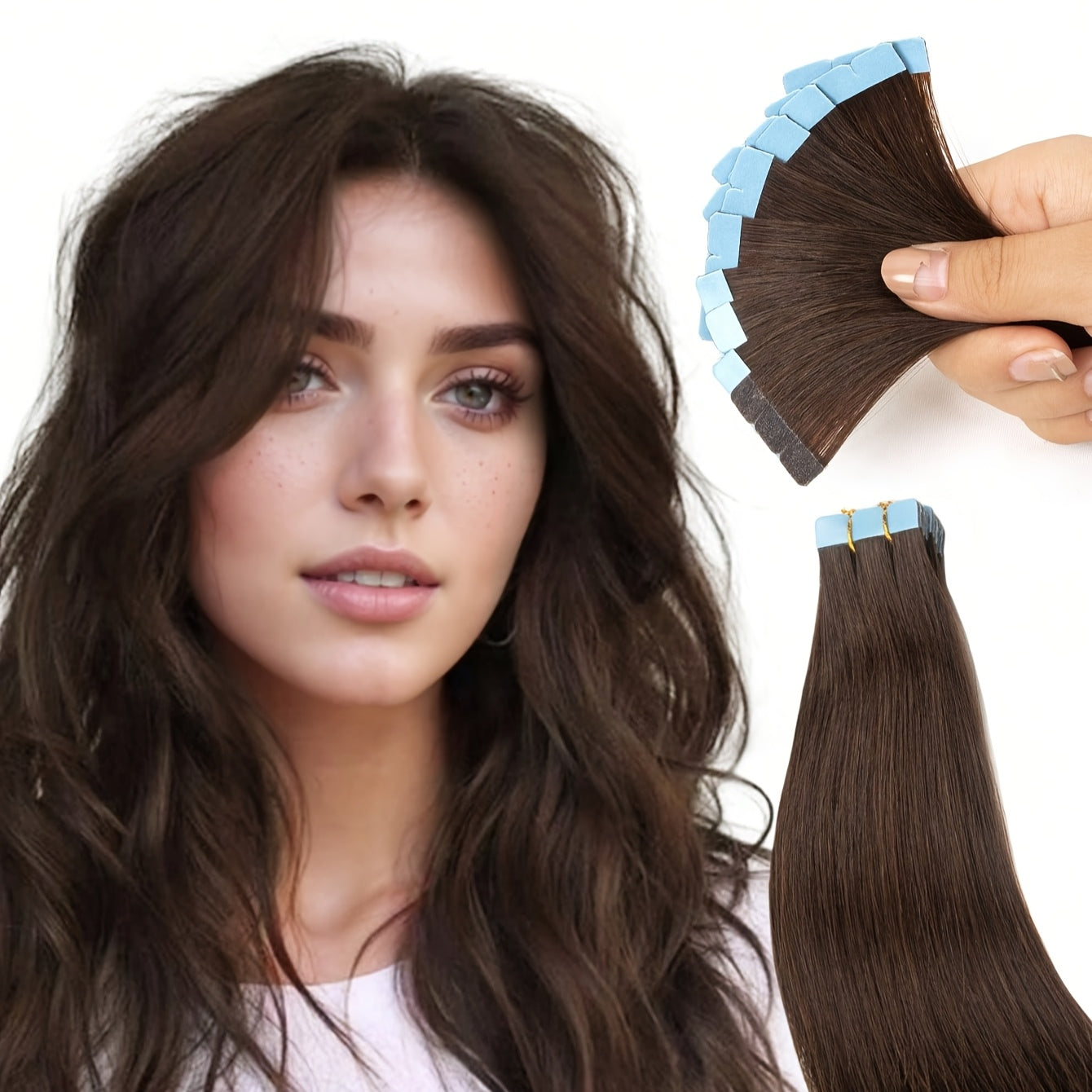 10pcs #02 Natural Mini Tape-In Human Hair Extensions - Double-Sided Invisible Seamless Straight Hair for Women, Adds Volume & Length, Fit All Hair Types & Ethnicities, Tape In Hair Extensions, Easy Application, Versatile Styling