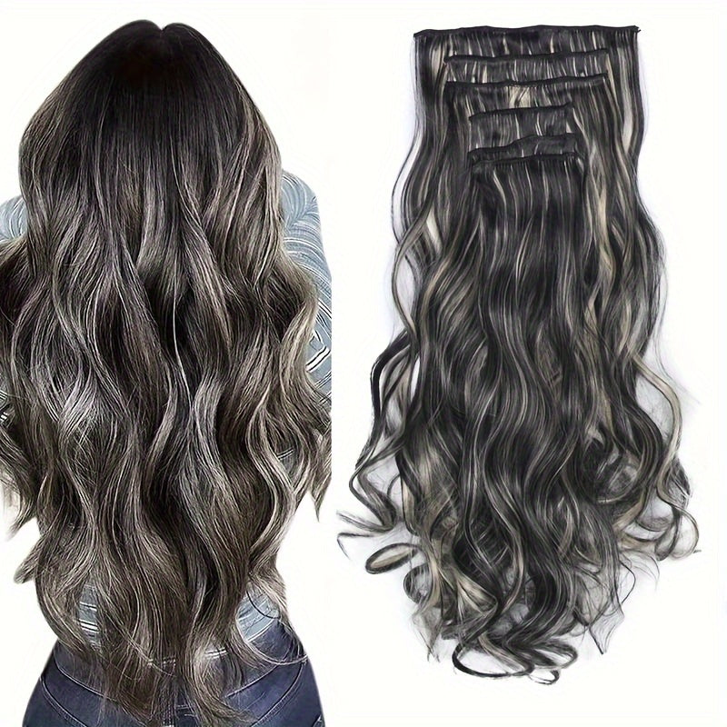 6pcs Multi-Color Clip-In Body Wave Hair Extensions, 18" Double Weft Synthetic Heat Resistant Curly Waves for Women and Girls