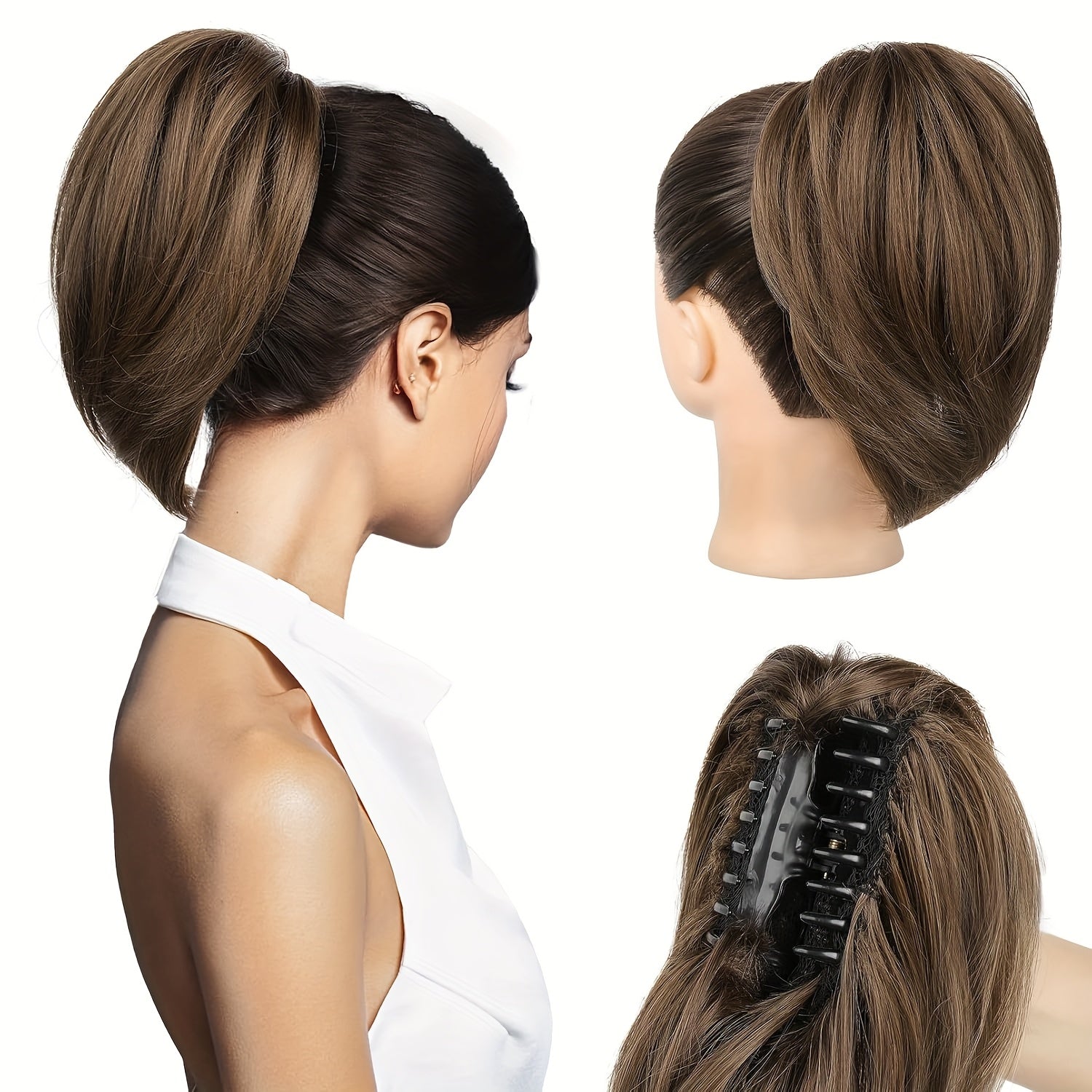 10-Inch Claw Clip Ponytail Extension, Soft Synthetic Natural Look in Blonde - High-Temperature Fiber, Women'S Fashion Highlighted Curly Wave Ponytai