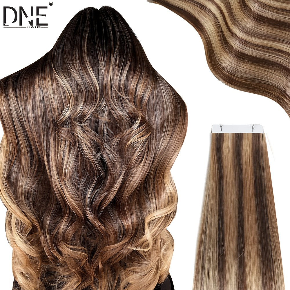 20pcs Straight Tape In 100% Human Hair Extensions 4/27Highlight Human Hairy Seamless Invisible for Thin Hair Woman Top Quality Thick Ends Healthy and Durable Human Hair Extensions Invisible Tape in for Salon Random Packaging Box: Pink or Green