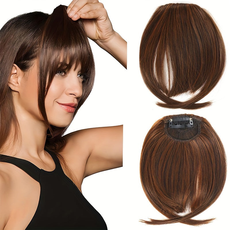 Style Flex, Chic 6-Inch Clip-In Bangs for Women - Straight Synthetic Hairpiece, Versatile Daily Wear