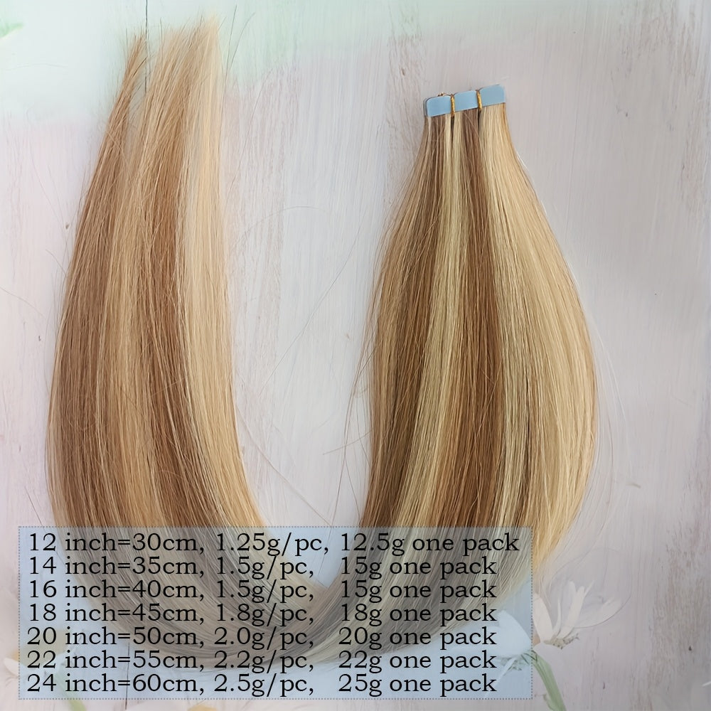 10pcs Light Brown Straight Remy Human Hair Extensions - Mini Tape-In, Easy to Apply & Style, Elegant Women'S Hairpieces for Thick Extensions, Stylish and Natural-Looking