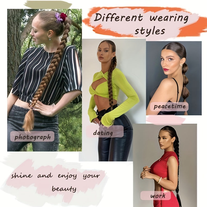 Elegant Long Straight Braided Ponytail Extension for Women - Natural-Looking, Soft Synthetic Hair with High-Temperature Fiber, Easy Wrap-Around Design - Perfect for Daily Use, Ponytail Hair Extensions
