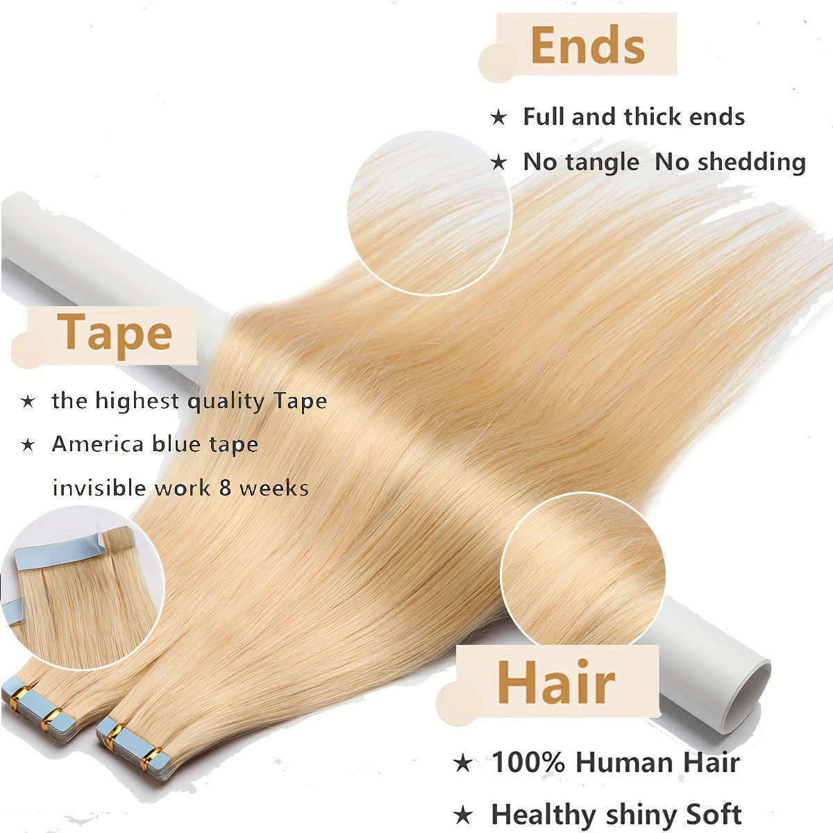 25g/pack 10pcs Tape In Hair Extensions Human Hair Real Human Hair Tape In Extensions Straight Skin Weft100% Remy Seamless Human Hair Extensions For Women 30.48-60.96 cm