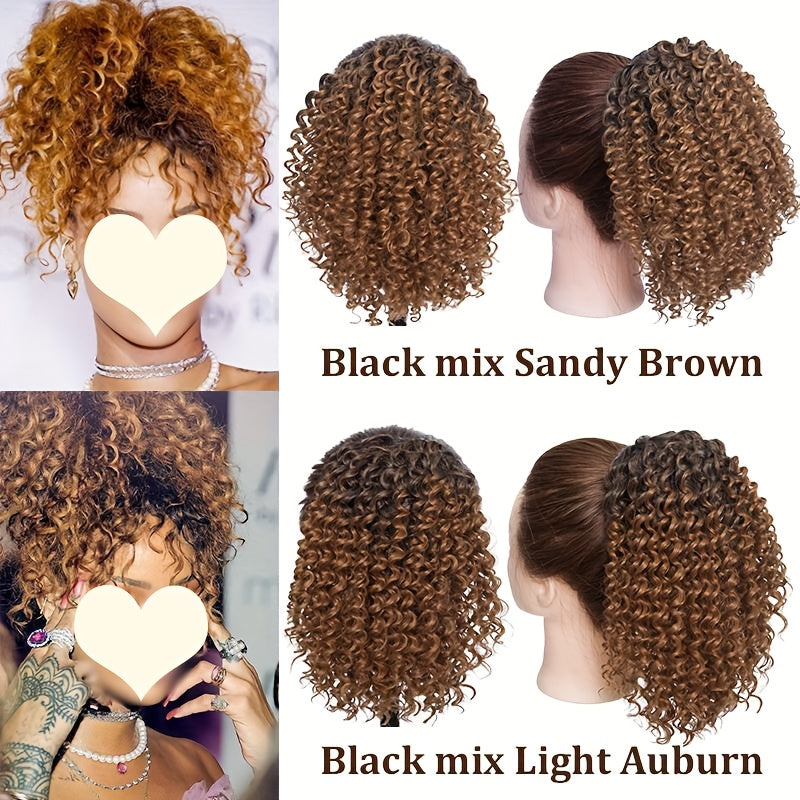 20.32 cm Short Kinky Curly Ponytail Extensions for - Synthetic Afro Hair with 2 Clips, Multi-Color Options (Light Brown to Dark Red), Secure Drawstring Closure for Natural Volume & Fullness, Ponytail Hair Extensions