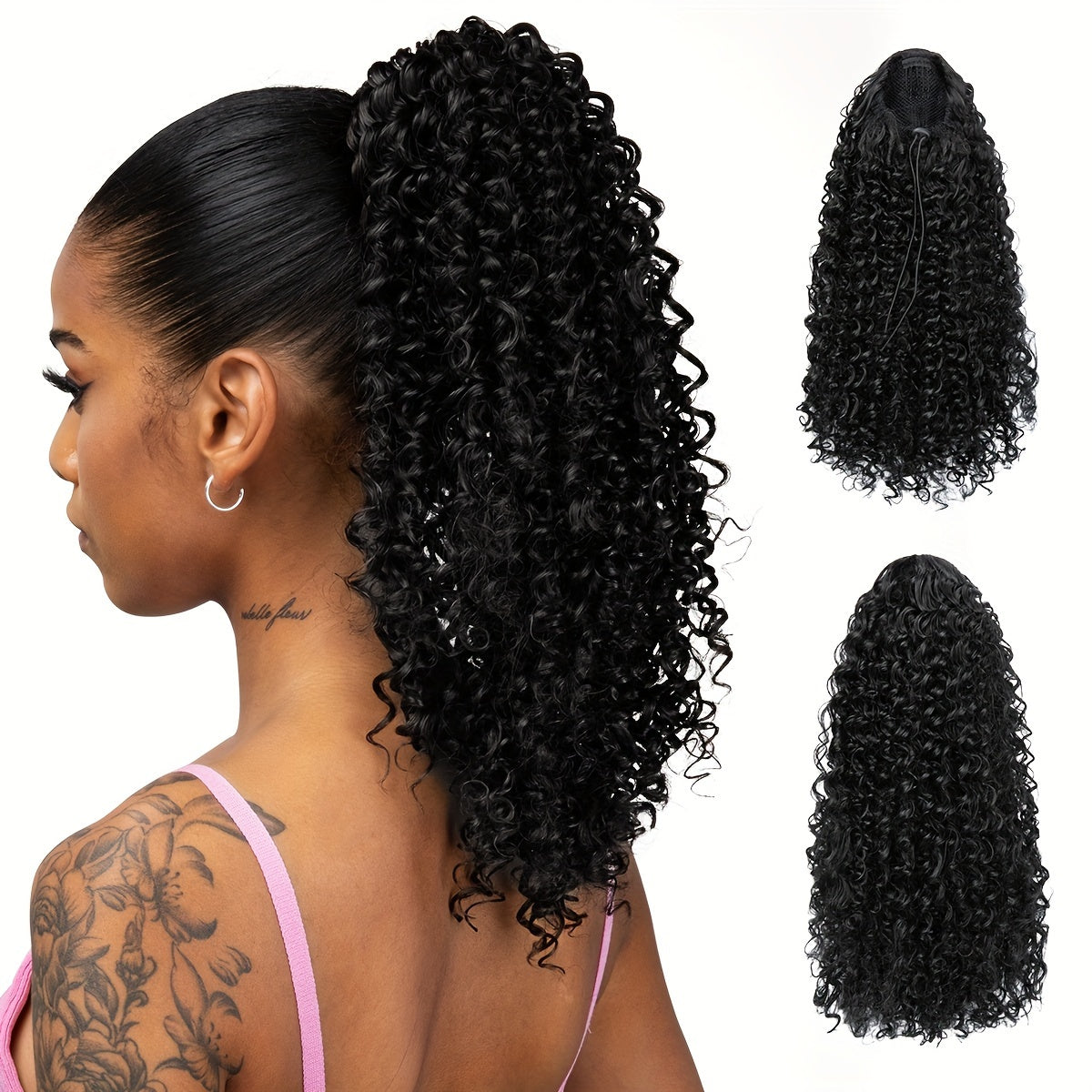 Kinky Curly Drawstring Ponytail Extension For Women 16 Inch Synthetic Clip In Wavy Pony Tail