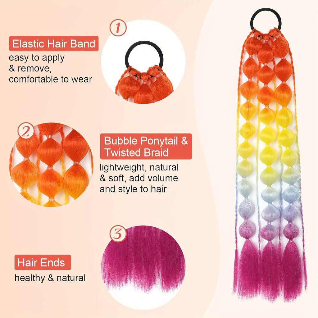 Behufun Women's Yaki Straight Bubble Ponytail Extensions - 2 Pack, 50.8cm Lightweight Hair Extensions with Tie, Ombre Synthetic Ponytails for All Ages, Rave and Festival Hair Accessories
