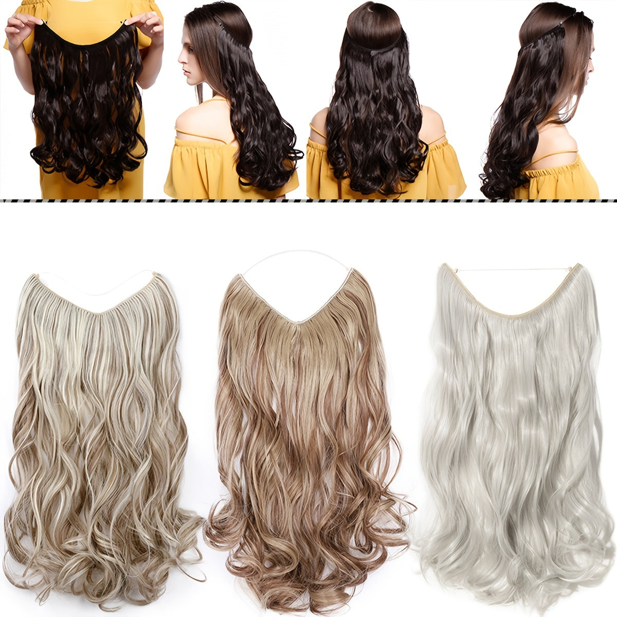 Hair Extensions Invisible Hair Extensions Secret Hidden Wire Long Curly Hair Pieces For Women Synthetic Halloween Christmas