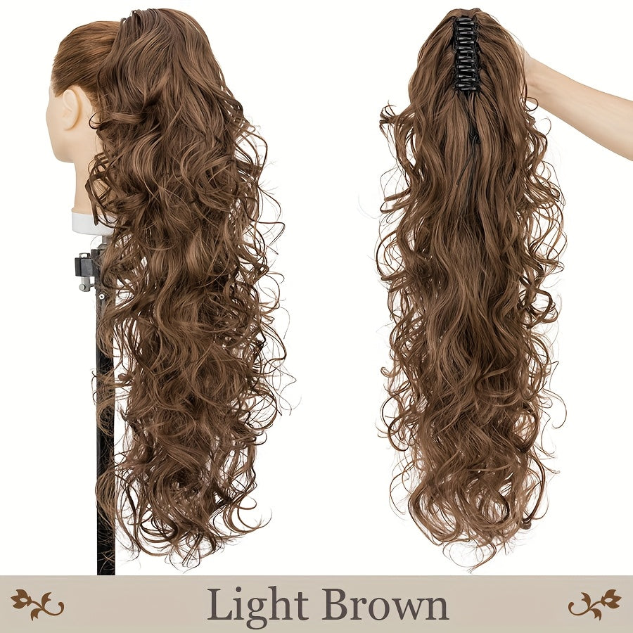 Claw On Ponytail Extensions with Drawstring Long Thick Wavy Clip In Hair Extension 24inch/60cm Ponytail Curly Hairpieces Jaw Ponytail Extensions Black Brown Blonde Mix Color Drawstring Ponytail Synthetic Soft Hairpiece Heat Resistant Hair Pieces Gift