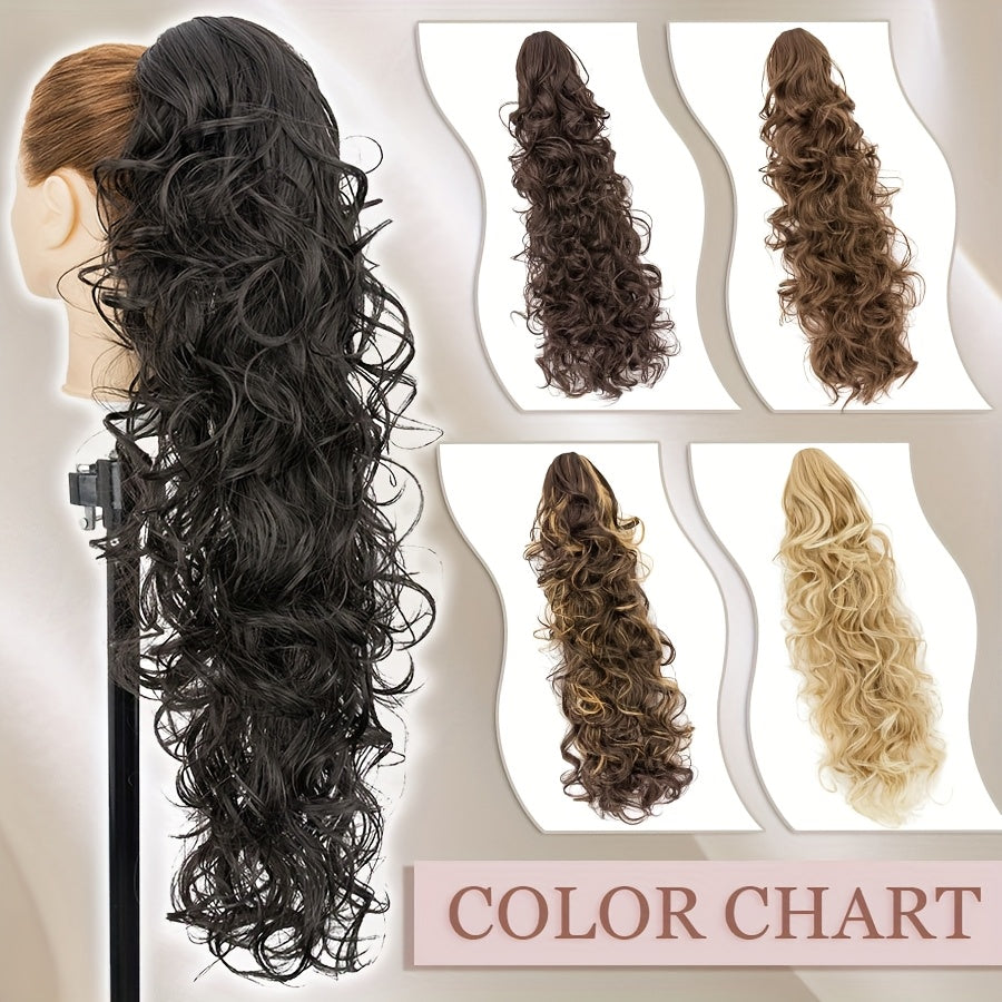 Claw On Ponytail Extensions with Drawstring Long Thick Wavy Clip In Hair Extension 24inch/60cm Ponytail Curly Hairpieces Jaw Ponytail Extensions Black Brown Blonde Mix Color Drawstring Ponytail Synthetic Soft Hairpiece Heat Resistant Hair Pieces Gift