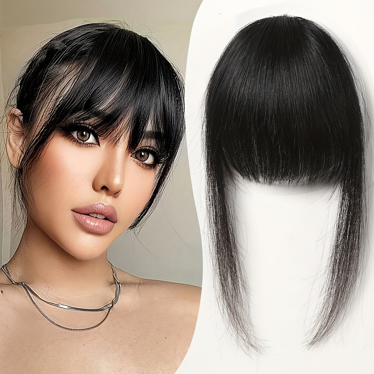 100% Human Bangs Hair Clip in Bangs Real Human Hair Wispy Bangs Hair Length 10.16 cm Net Weight 9 grams Hairpieces for Women Clip on Air Bangs Flat Neat Bangs Hair Extension for Daily Wear Natural Soft