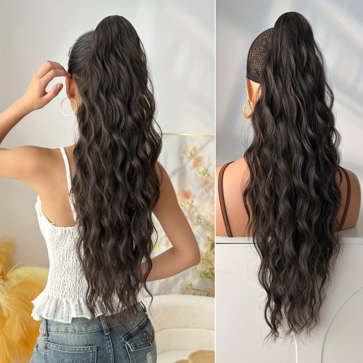 [Heat-Resistant] 26-Inch Long Wavy Ponytail Extension | Made from Heat-Resistant Synthetic Fibers | Perfect for Daily Use by Women