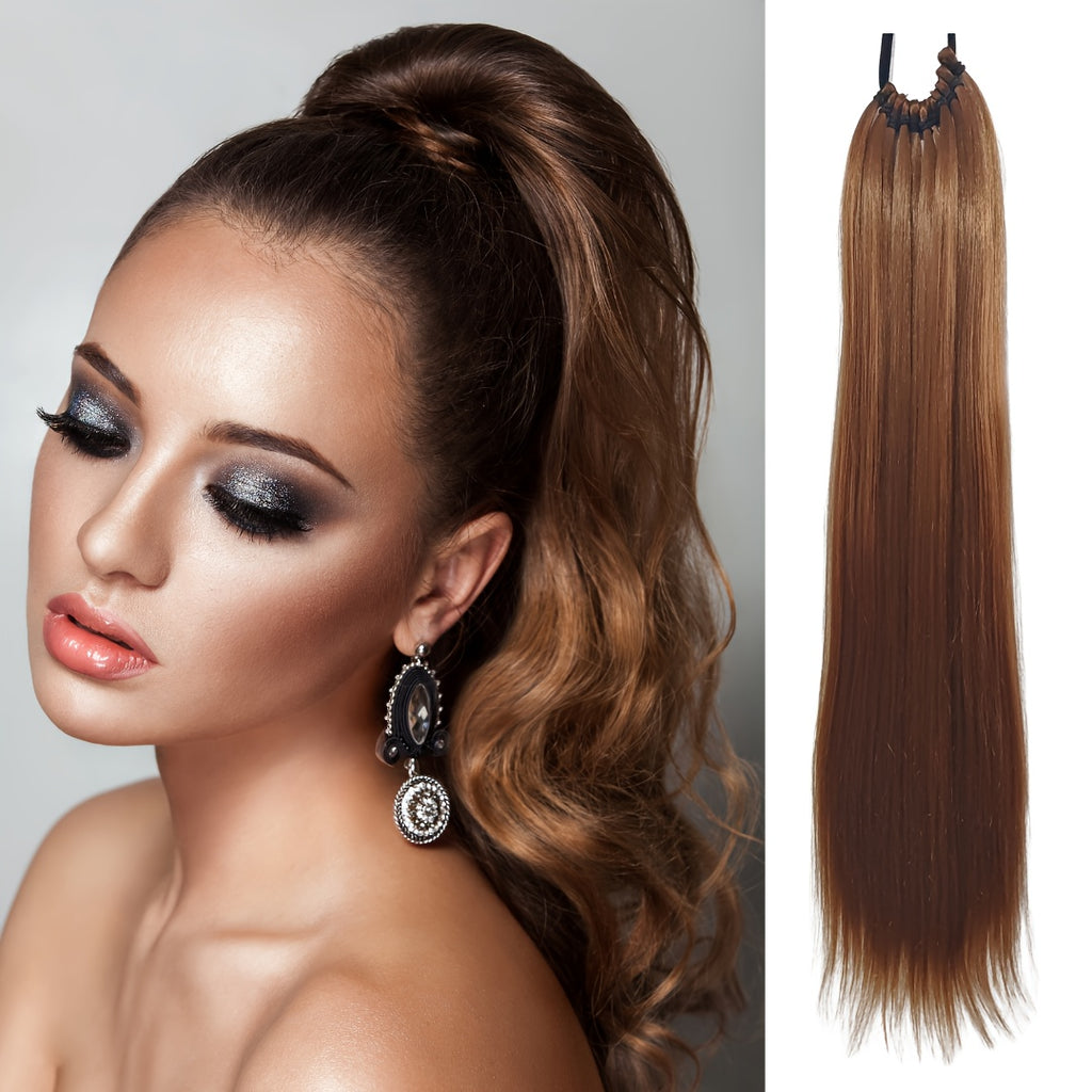 Elegant 60.96cm Long Straight Ponytail Extension for Women - Heat Resistant Synthetic Hair with Elastic Band - Versatile DIY Wrap-Around Style - Adds Volume & Length to Any Hairstyle, Ponytail Hair Extensions